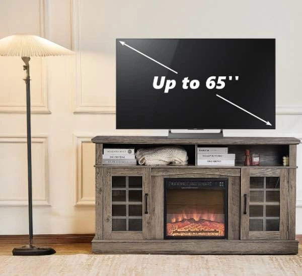 58.5” TV Stand with Electric Fireplace & Charging Station - photo 2