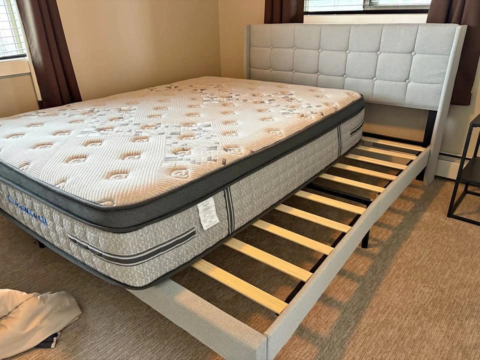 Queen Size Bed with Upholstered Frame and Mattress