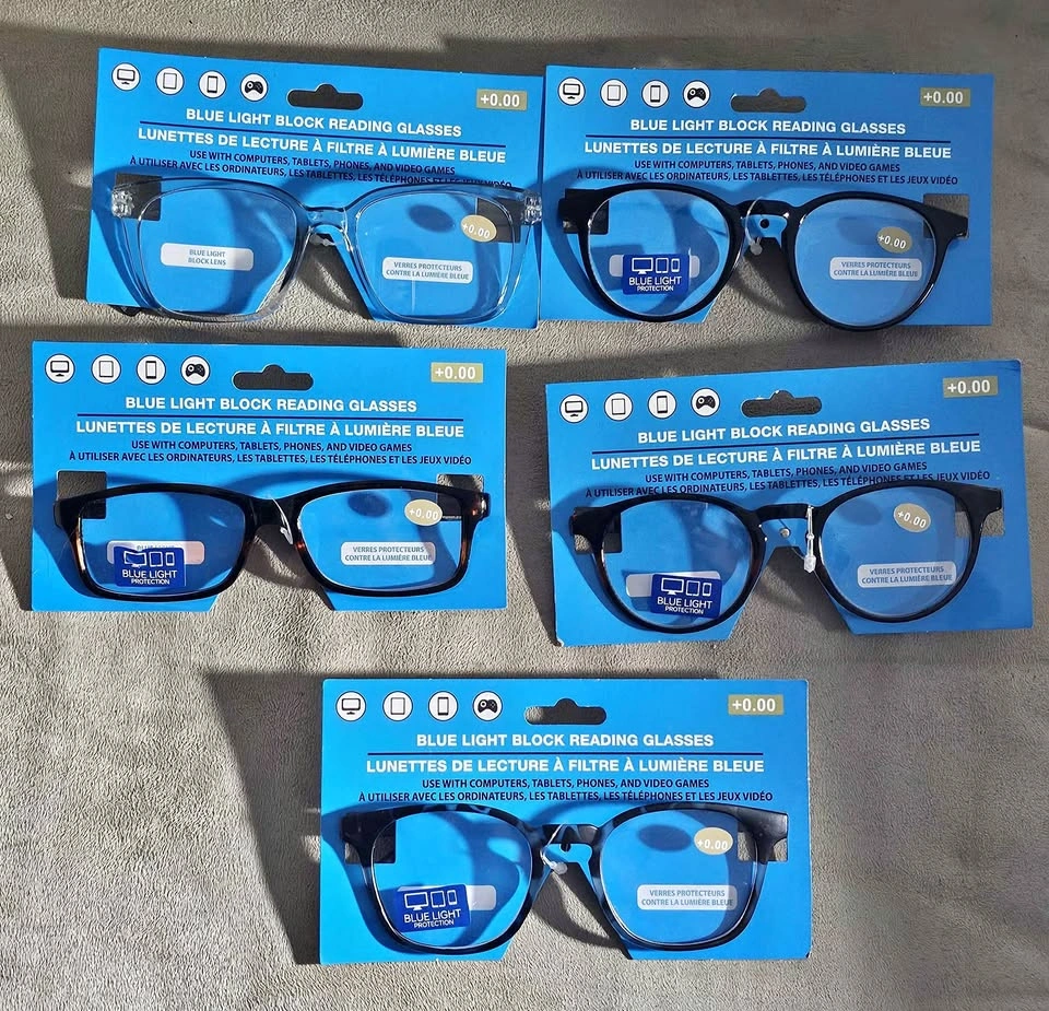 Blue Light Block Reading Glasses +0.00 $1 Each