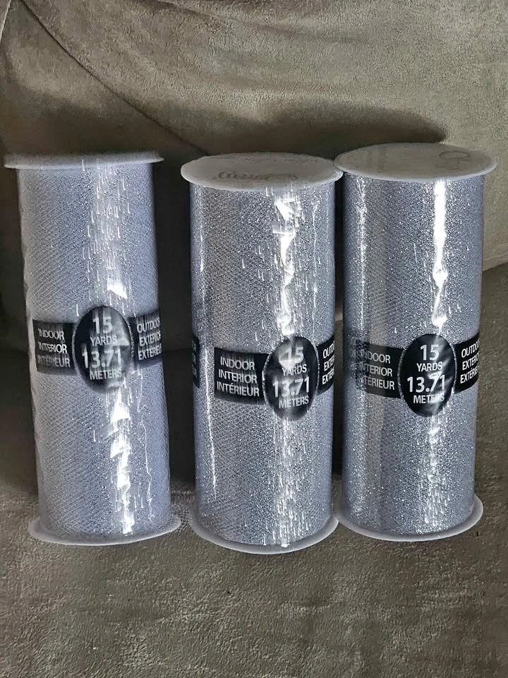 Offray Silver Glitter Tulle - 3 Rolls