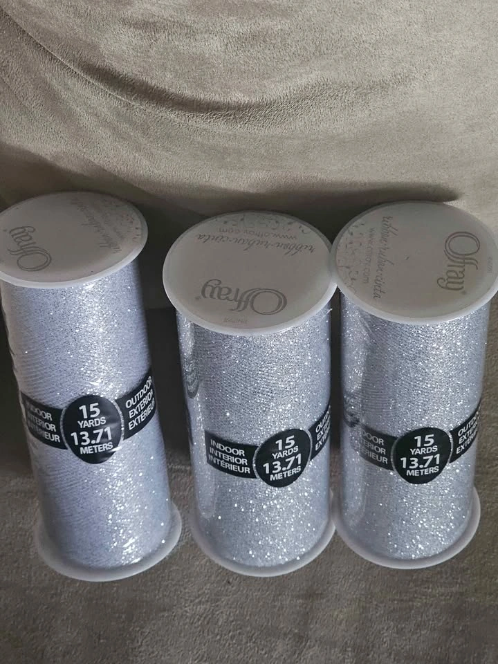Offray Silver Glitter Tulle - 3 Rolls - photo 2