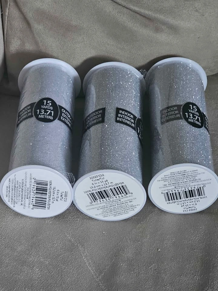 Offray Silver Glitter Tulle - 3 Rolls - photo 3