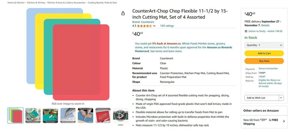 NEW! (Set of 4) Assorted Colors Chop-Chop Flexible Cutting Mats - photo 3