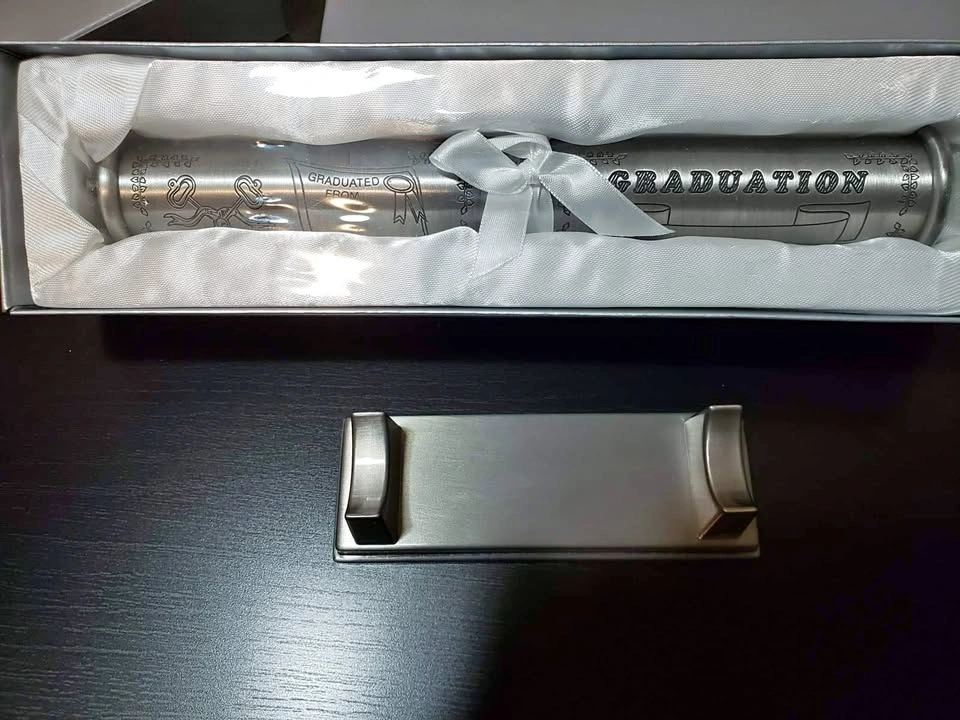 NEW! Pewter Graduation Certificate Tube & Stand Set in Gift Box