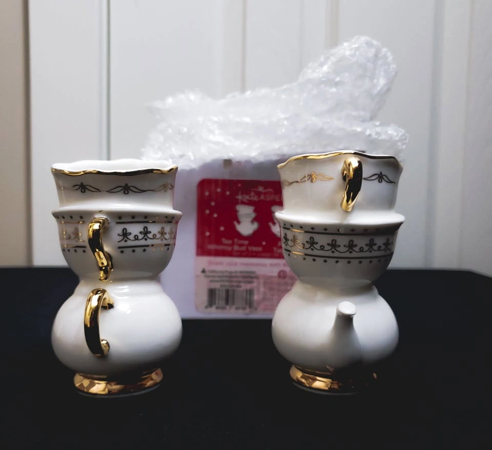 NEW IN BOX! Set of 2 Kate Aspen Tea Time Whimsey Bud Vases - photo 2