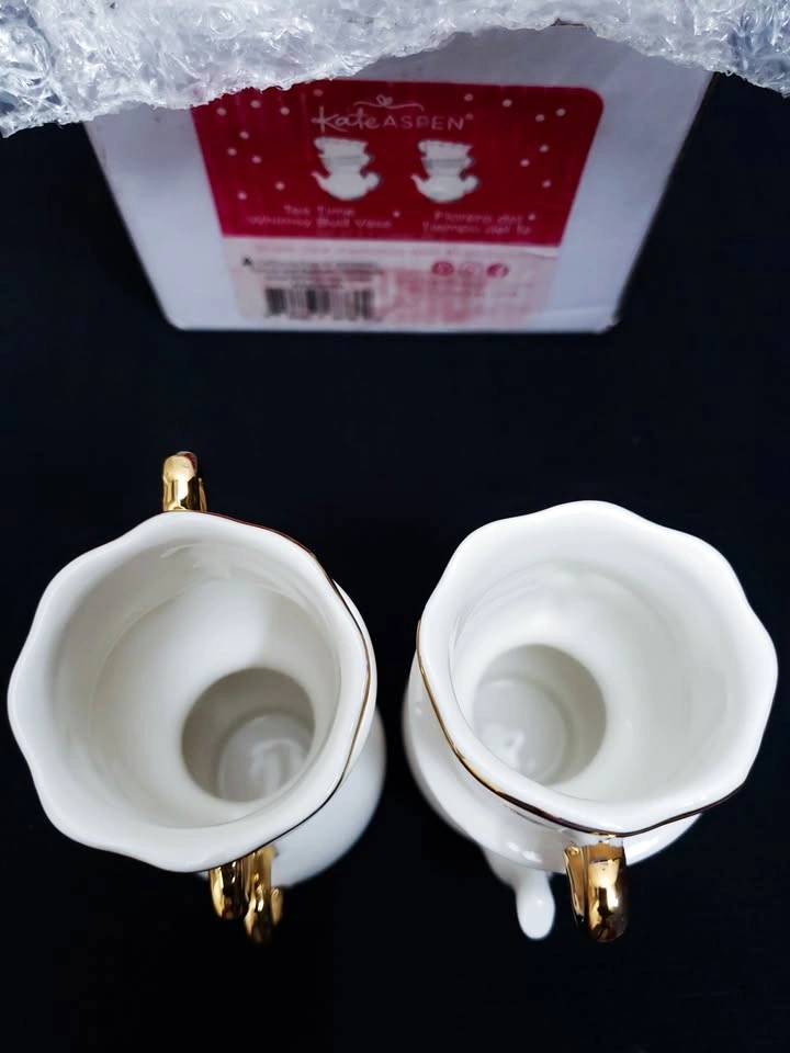 NEW IN BOX! Set of 2 Kate Aspen Tea Time Whimsey Bud Vases - photo 4