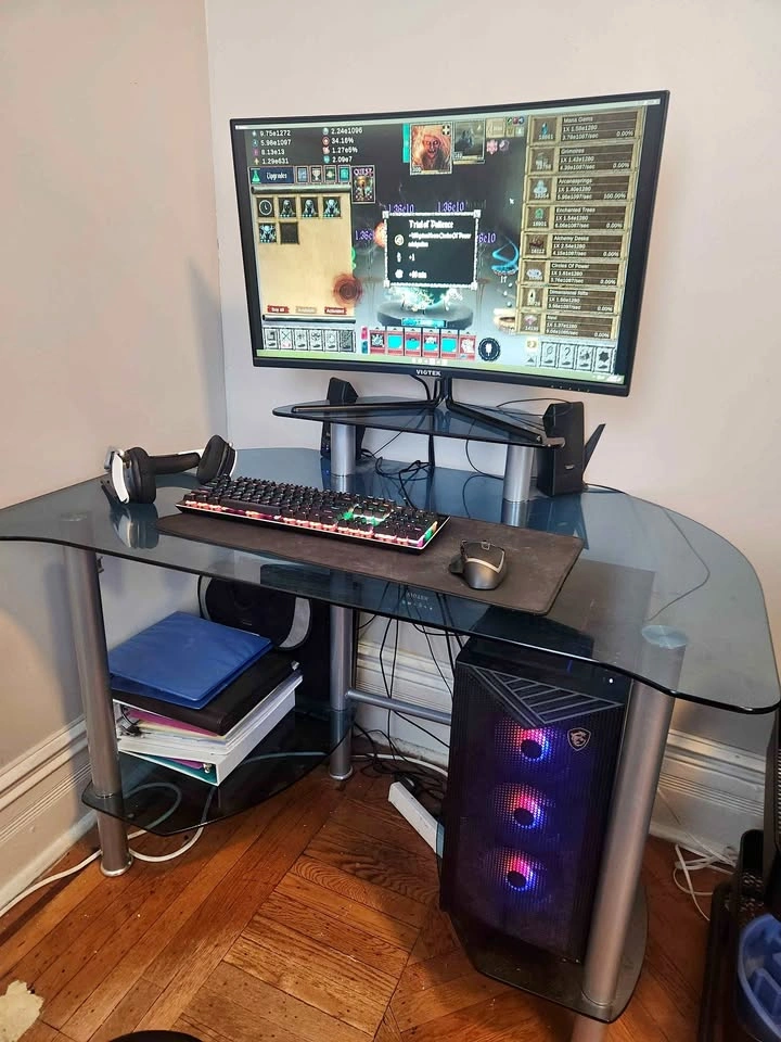 Glass Top Computer Desk with Monitor Shelf
