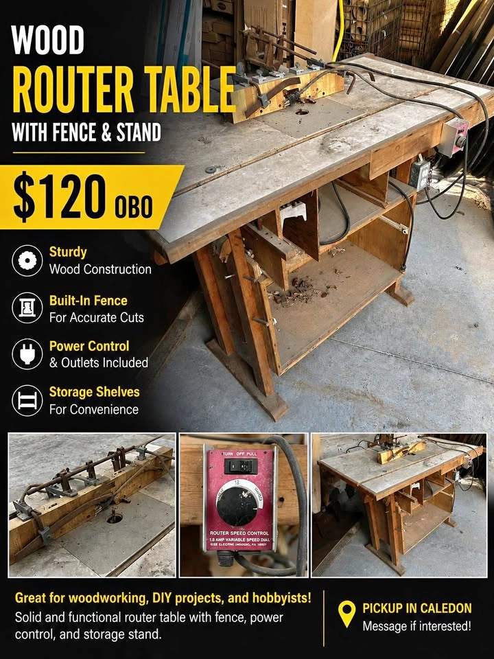 Wood Router Table with Fence & Stand