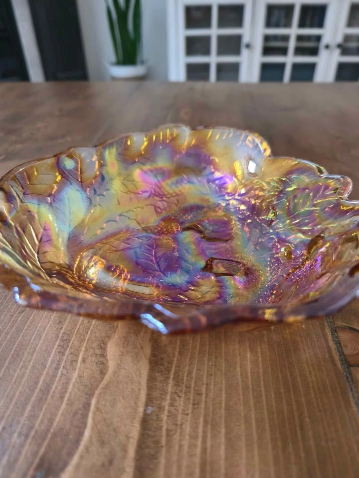 Gorgeous Vintage Amber Carnival Glass Candy Dish Bowl - photo 2