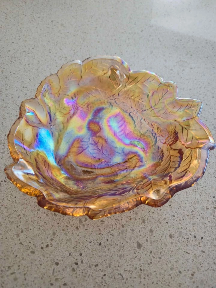 Gorgeous Vintage Amber Carnival Glass Candy Dish Bowl - photo 3