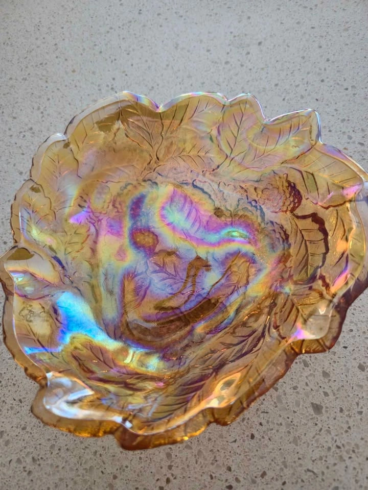 Gorgeous Vintage Amber Carnival Glass Candy Dish Bowl - photo 4