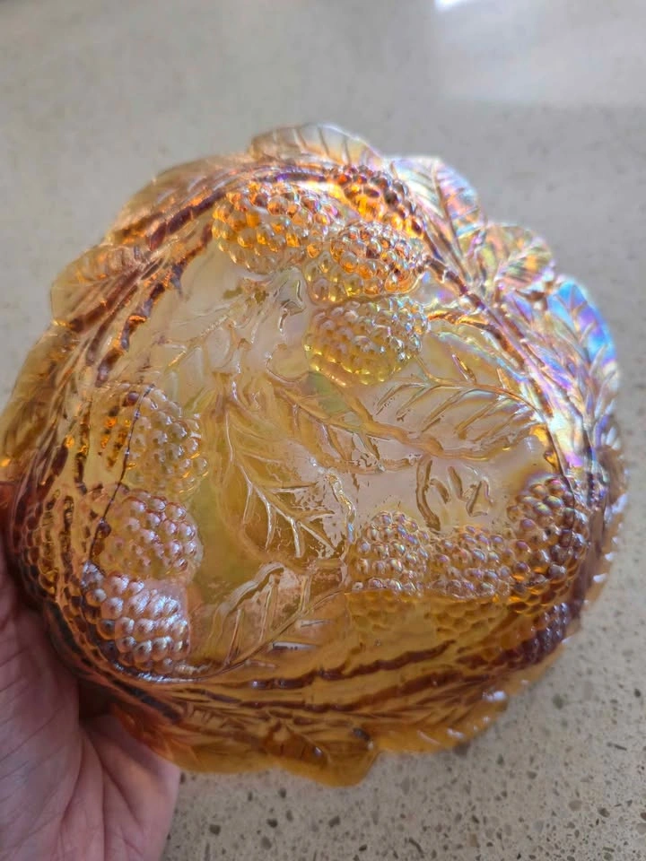 Gorgeous Vintage Amber Carnival Glass Candy Dish Bowl - photo 5