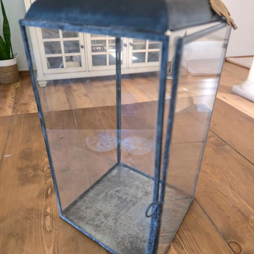 Black Framed Glass and Metal Candle Lantern - photo 4