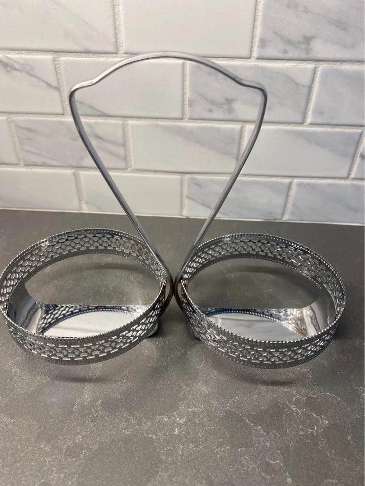 Vintage Cobalt Blue Glass Condiment Set with Silver Tone Caddy - photo 5