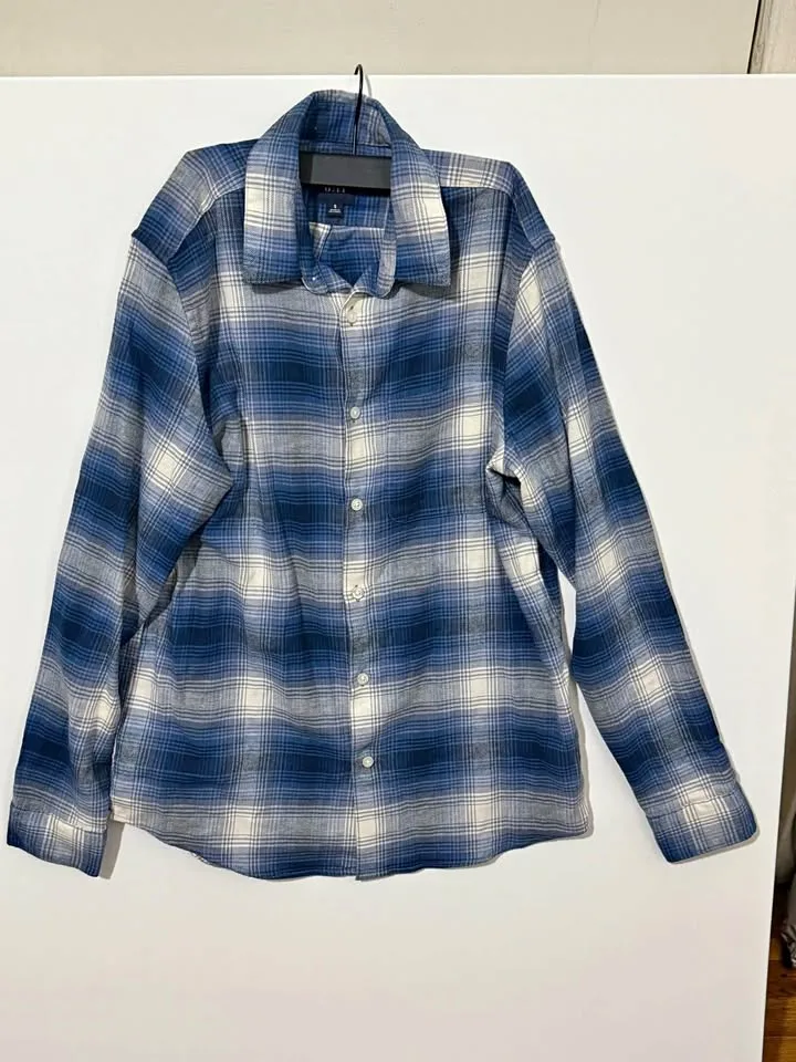 Men's Gap Blue/ White/ Grey Gingham Flannel Shirt thumbnail