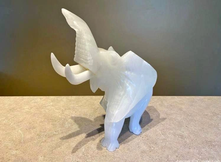 Vintage Hand-Carved White Onyx Elephant Figurine