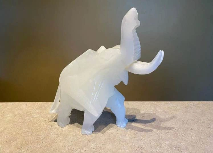 Vintage Hand-Carved White Onyx Elephant Figurine - photo 2
