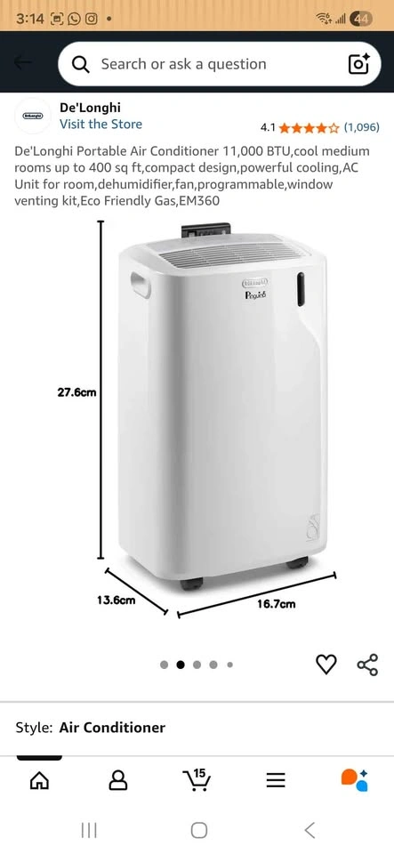 De'Longhi Portable Air Conditioner 11,000 BTU - photo 4