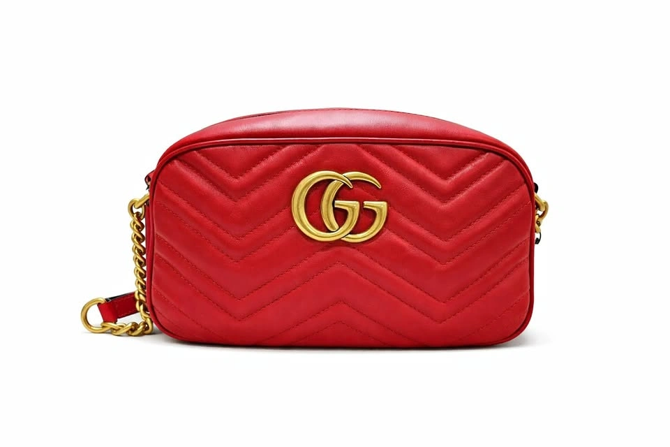 Authentic Gucci GG Marmont Mini Camera Bag – Hibiscus Red