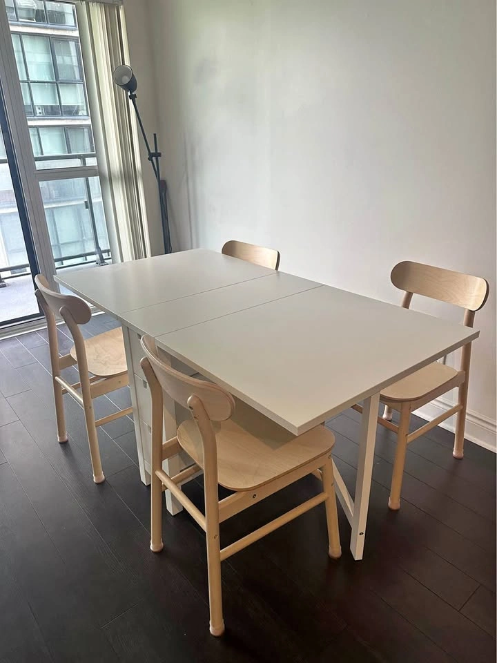 IKEA Foldable Dining Table with Storage + 4 Chairs