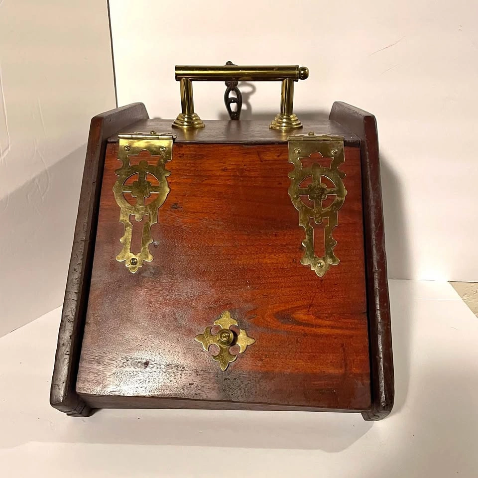 VTG Wood Coal Scuttle Purdonium Box - Brass Hardware