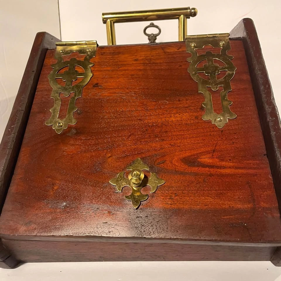 VTG Wood Coal Scuttle Purdonium Box - Brass Hardware - photo 4