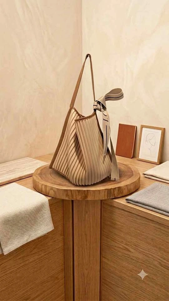 Nude pink Pleated Tote Bag