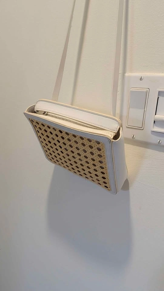 White Woven Cane Crossbody Bag - photo 2