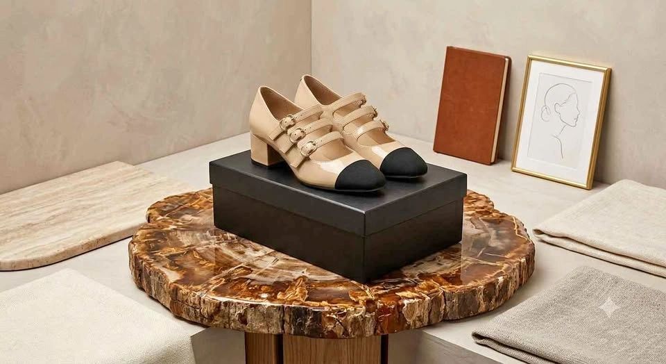 Real leather Beige and Black Mary Jane Heels