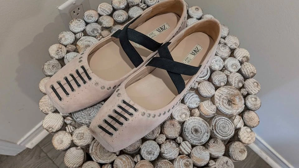Pink suede Zara Ballet Flats with studs - photo 2
