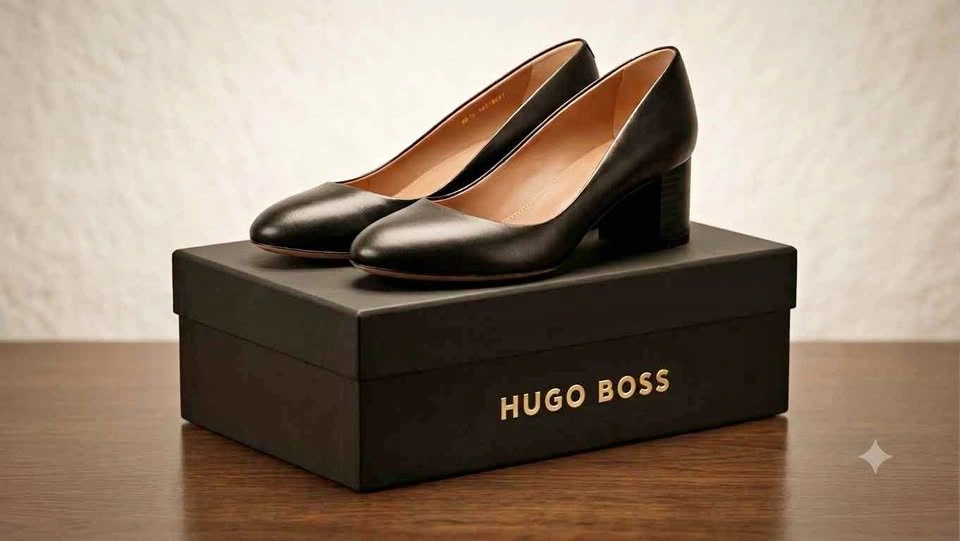 Brand New Premium Hugo Boss Black Leather Block Heel Pumps
