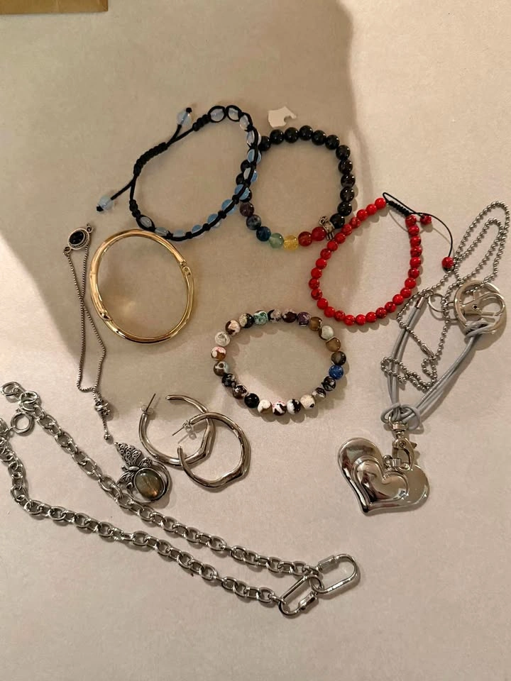 Assorted Y2K jewelry necklaces, earrings and bracelets