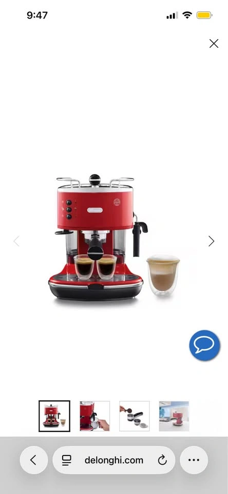 Red De'Longhi Icona Espresso Machine with Milk Frother - photo 2