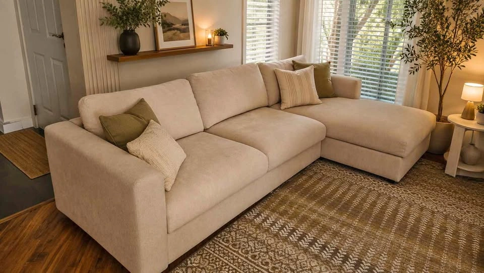 IKEA FINNALA sectional sofa with storage chaise. Washable cover