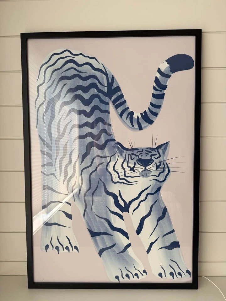 Framed oversized art print, blue tiger graphic illustration - photo 2