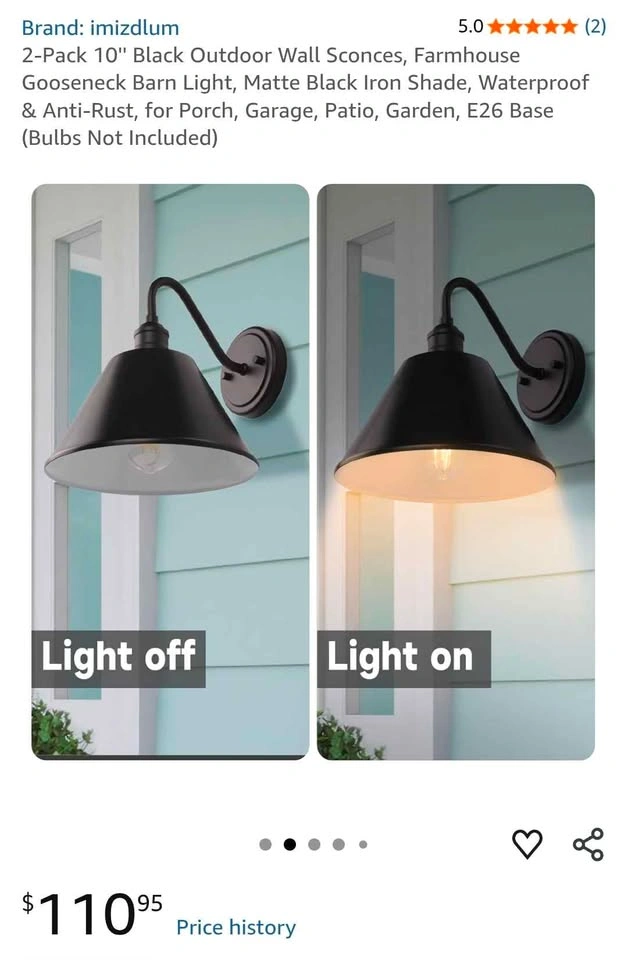 imizdlum 2-Pack Black Outdoor Wall Sconces - photo 2
