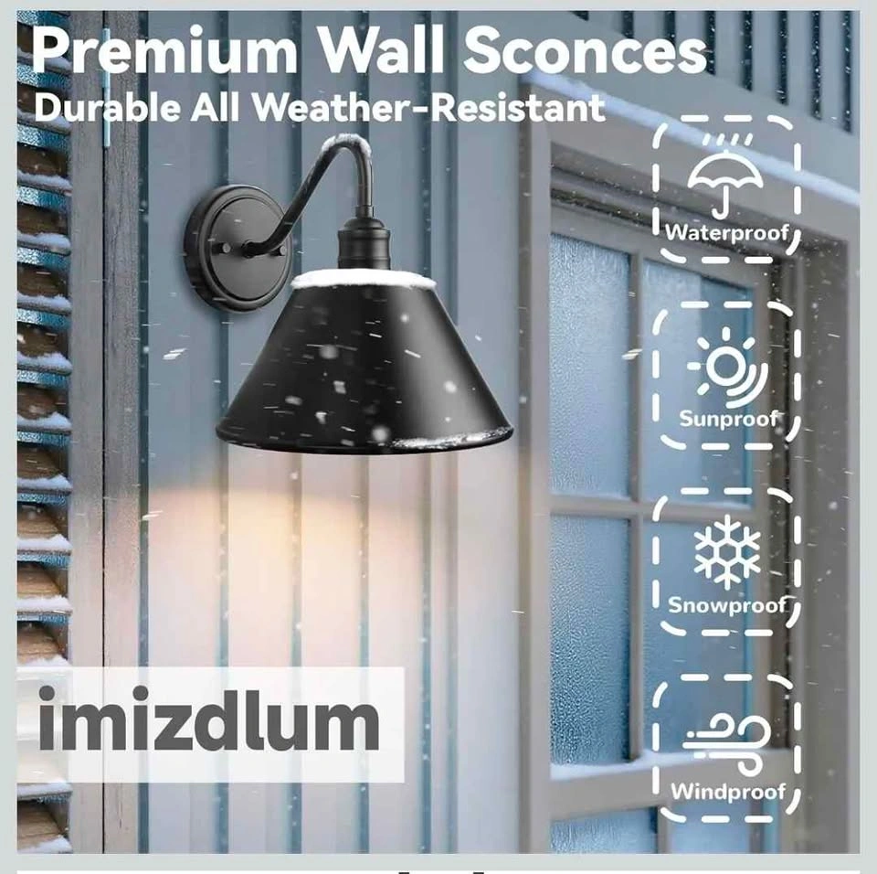 imizdlum 2-Pack Black Outdoor Wall Sconces - photo 4