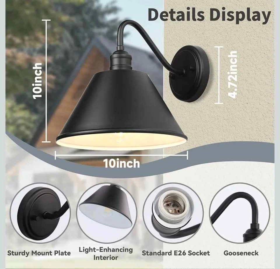 imizdlum 2-Pack Black Outdoor Wall Sconces - photo 5