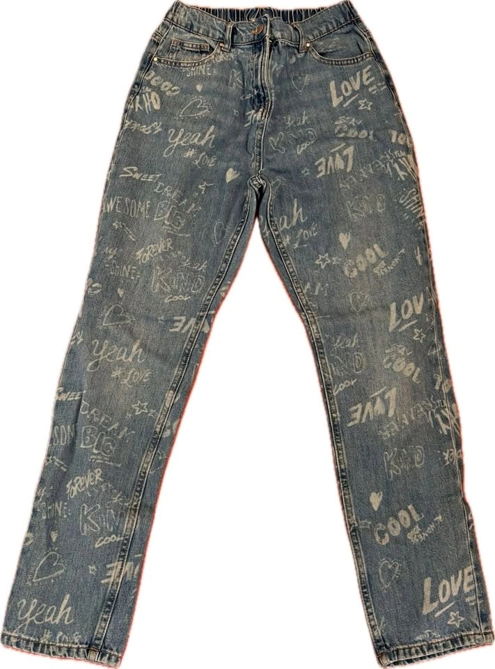 Next Girls Love Print Denim Pants Size 13Y