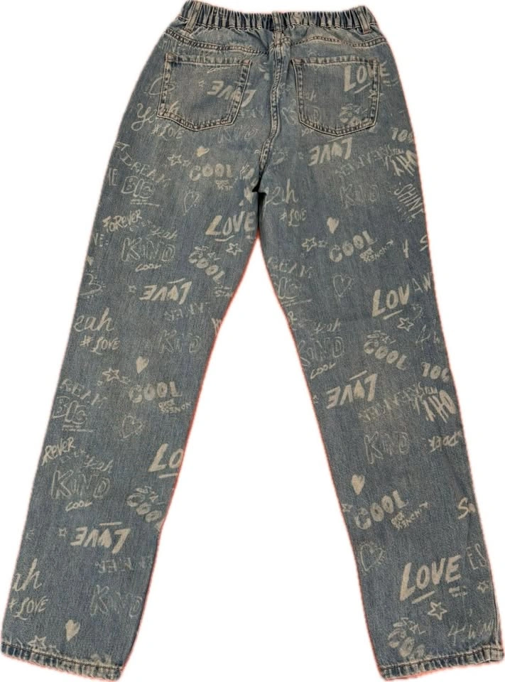 Next Girls Love Print Denim Pants Size 13Y - photo 2
