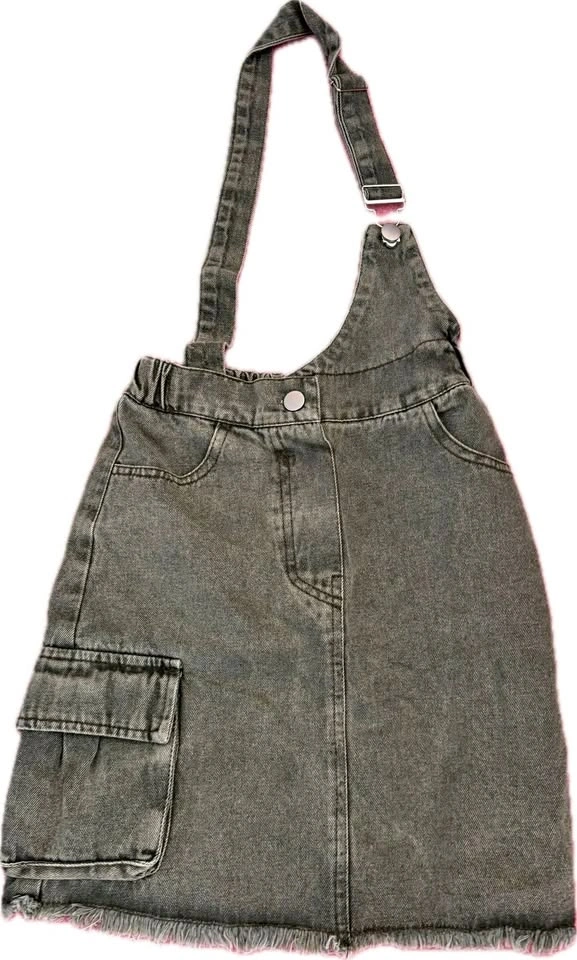 Girls Gray Denim Overall Skirt Size 150