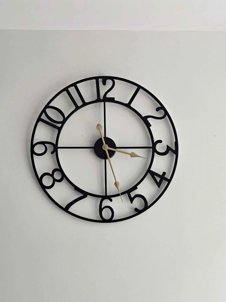 Modern Black Metal Wall Clock - 60cm diameter