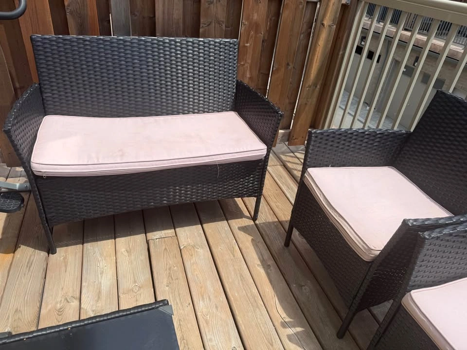3-Piece Black Wicker Patio Furniture Set with Pink Cushions - photo 3