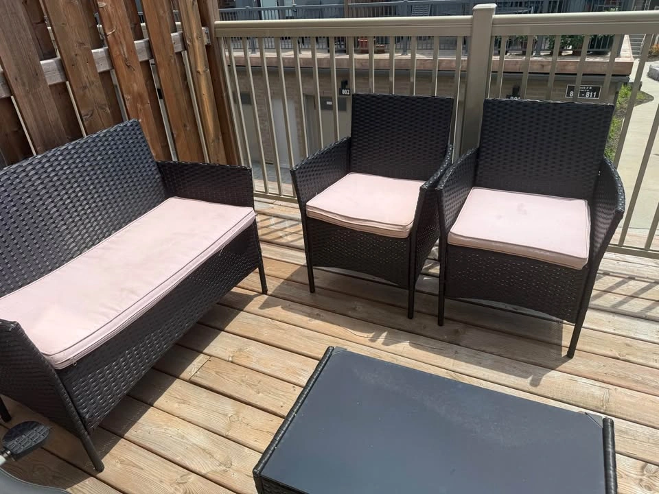 3-Piece Black Wicker Patio Furniture Set with Pink Cushions - photo 4
