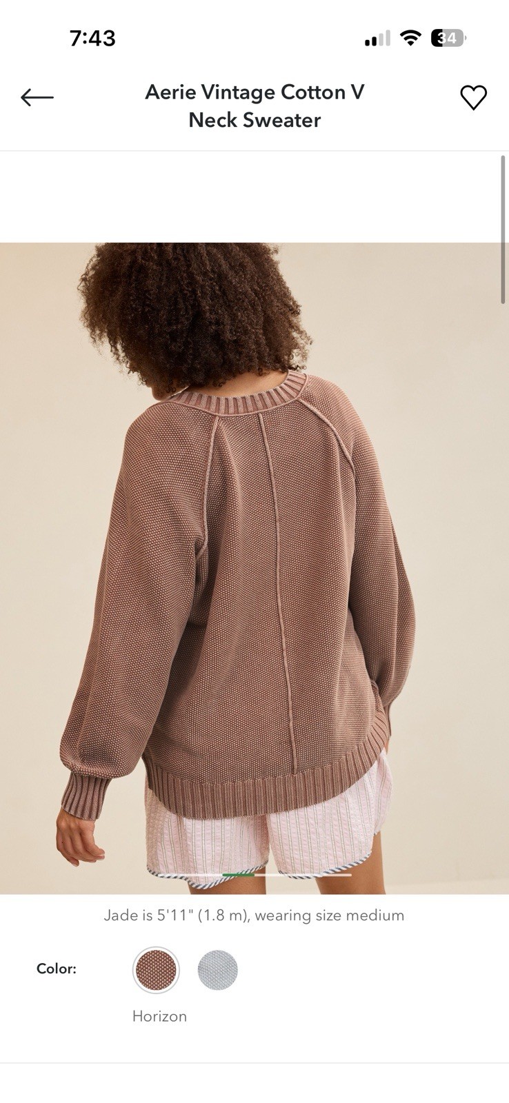 Aerie Cotton Knit V-Neck Pullover Sweater Ribbed Long Sleeve Bro - photo 3