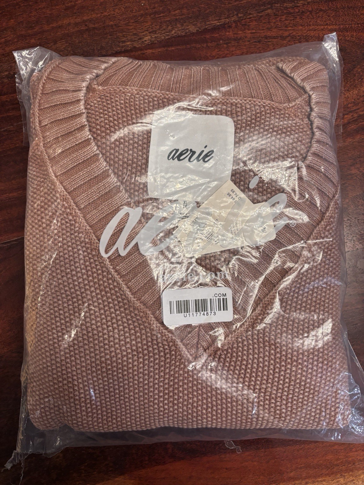 Aerie Cotton Knit V-Neck Pullover Sweater Ribbed Long Sleeve Bro - photo 4