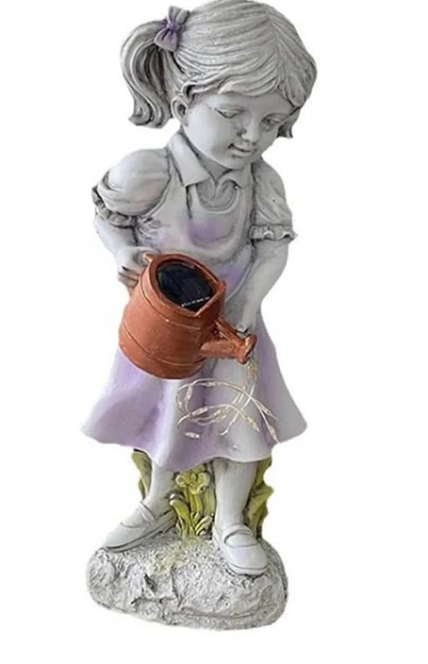 Girl Watering Garden Statue w/ Solar Fairy Light - photo 2