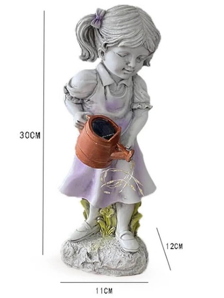 Girl Watering Garden Statue w/ Solar Fairy Light - photo 3