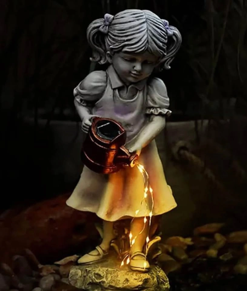 Girl Watering Garden Statue w/ Solar Fairy Light - photo 4