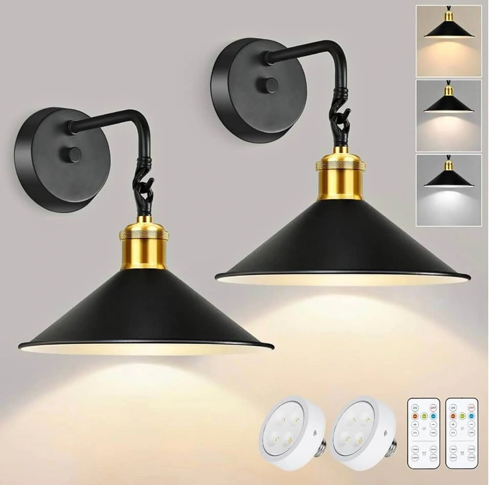 2-Pack Industrial Battery Operated Wall Sconce w/ Remote